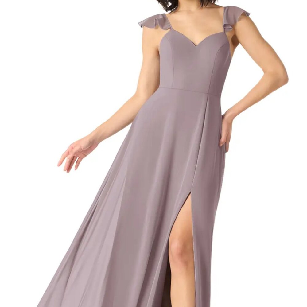 Azazie Everett Dusk A-Line V-neck Ruched Chiffon Dress Size 14